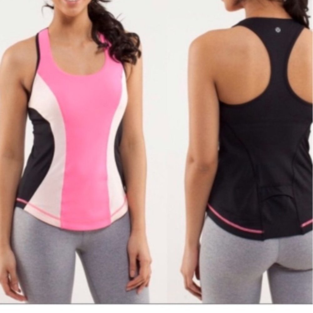 Lululemon Parfait Pink and Black Cardio Kick Racerback Tank Top Size 6